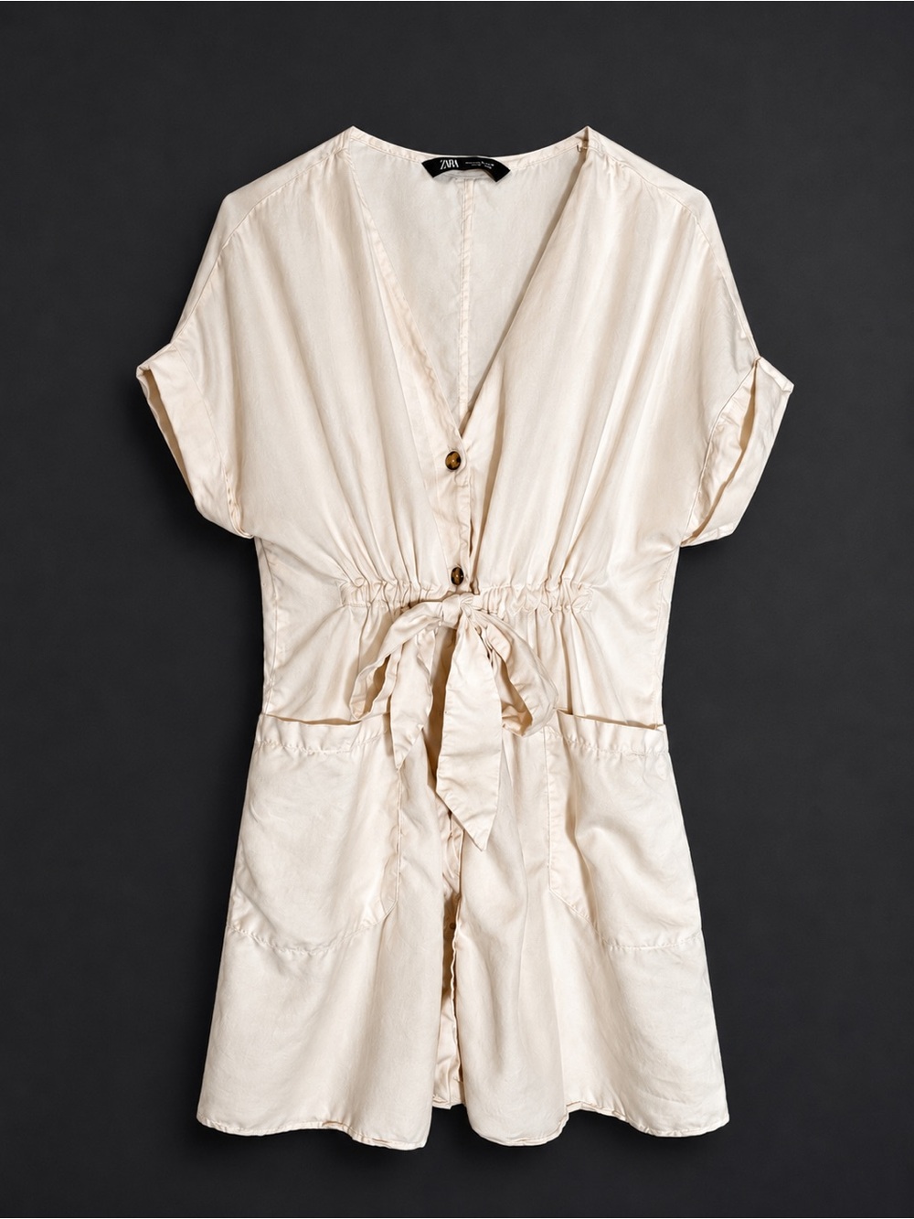Zara Ivory Lyocell Button-Front Dress – XS